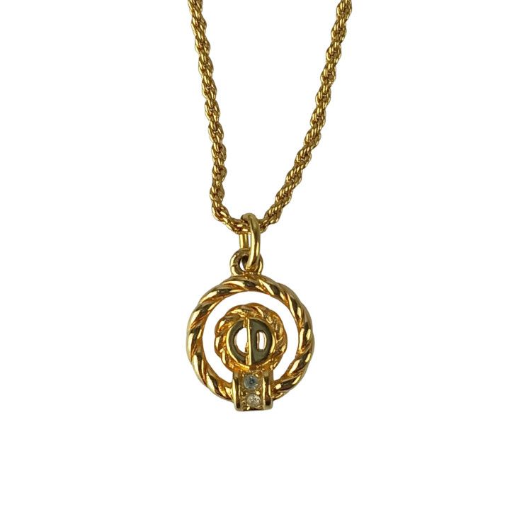 Dior Necklace CD Logo Gold Metal Rhinestone