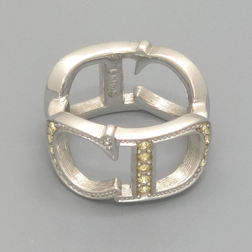 Dior CD Signature Scarf Ring Rhinestone Silver — view 2
