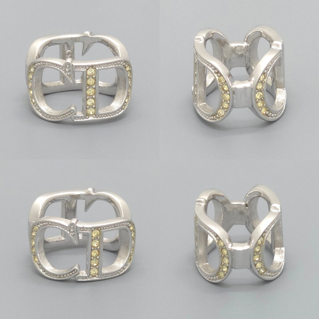 Dior CD Signature Scarf Ring Rhinestone Silver