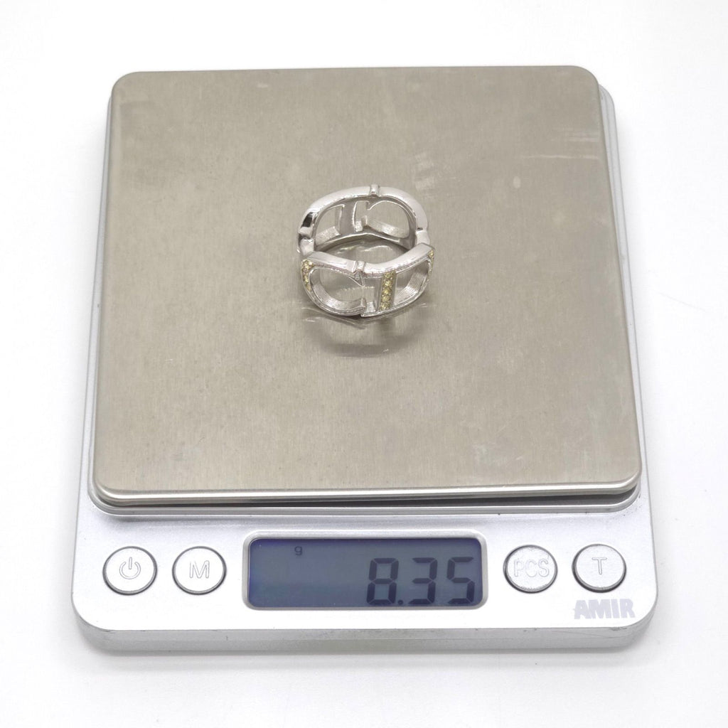 Dior CD Signature Scarf Ring Rhinestone Silver — view 6