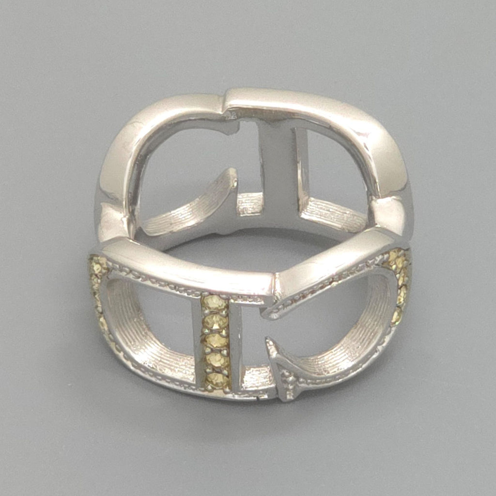 Dior CD Signature Scarf Ring Rhinestone Silver — view 3
