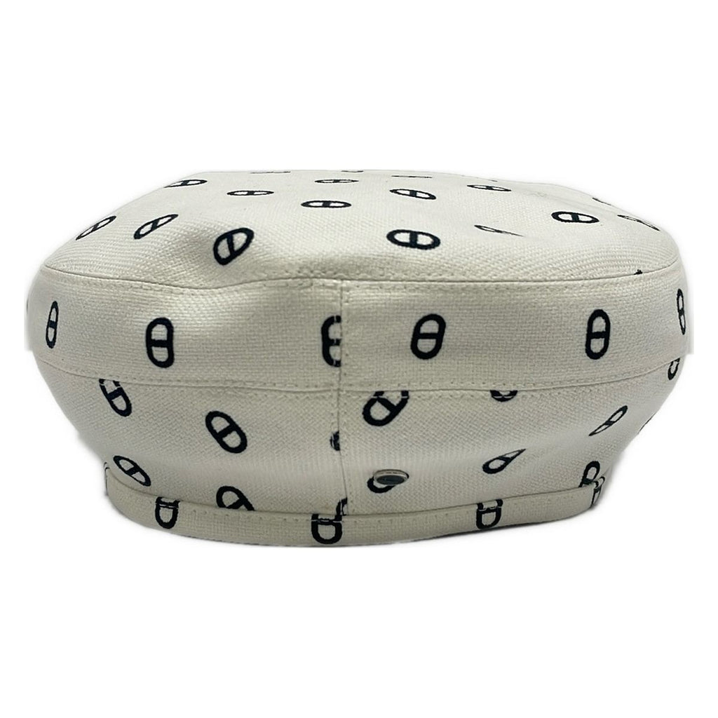Hermes Hat 56 White Black Beret Saint Honore Chaine D'ancre Pattern Cotton — view 2
