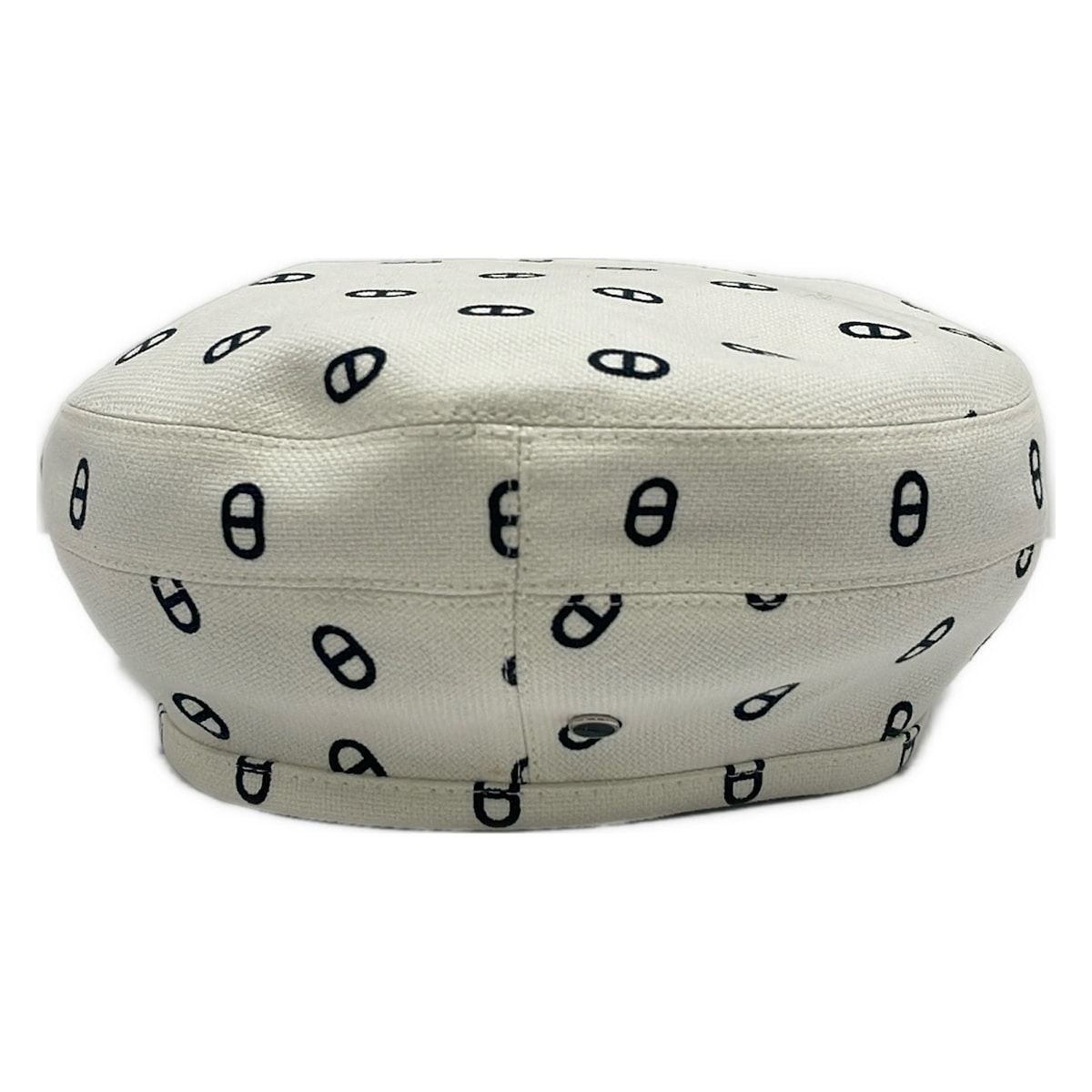 Hermes Hat 56 White Black Beret Saint Honore Chaine D'ancre Pattern Cotton — view 2