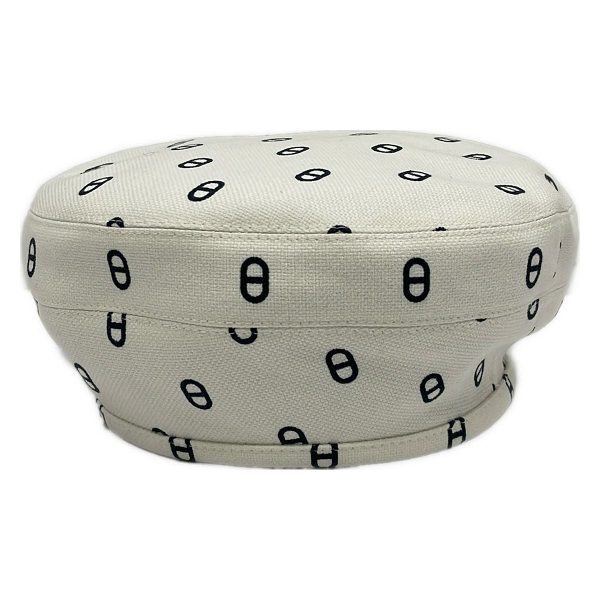 Hermes Hat 56 White Black Beret Saint Honore Chaine D'ancre Pattern Cotton