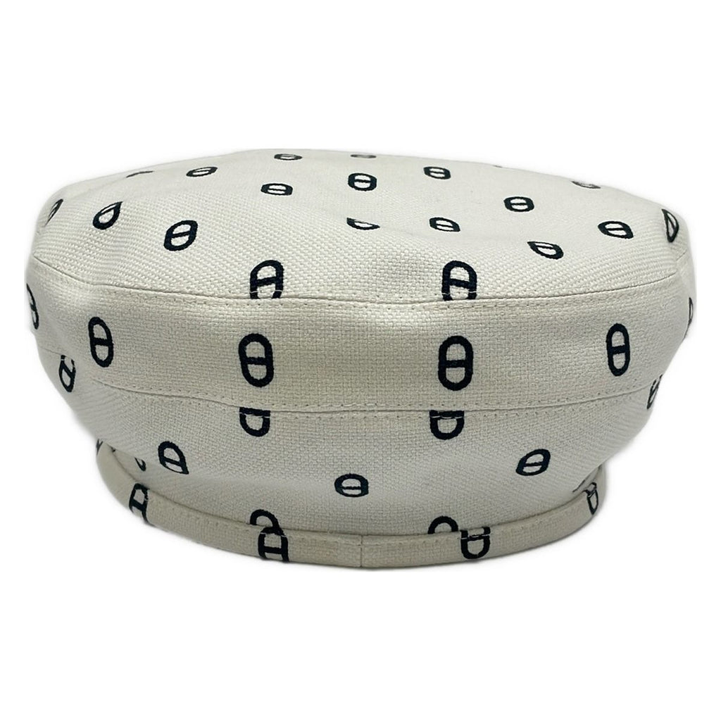 Hermes Hat 56 White Black Beret Saint Honore Chaine D'ancre Pattern Cotton — view 3