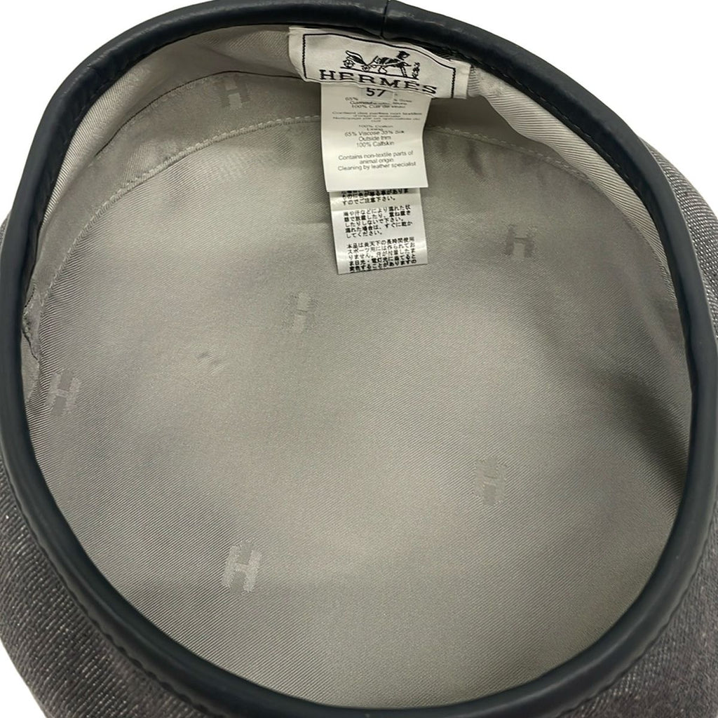 Hermes Hat 57 Gray Dark Beret Saint Honore Series Leather — view 4