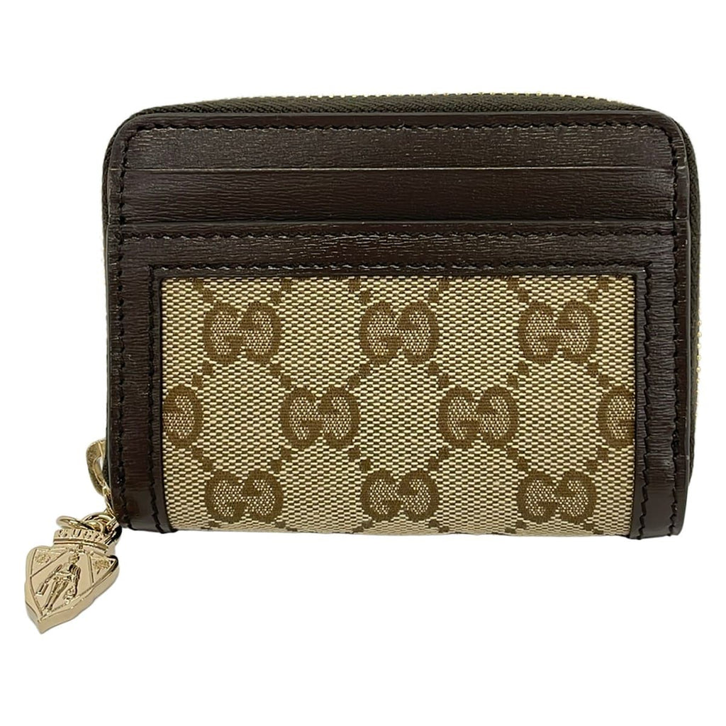 Gucci Coin Case GG Pattern Beige Dark Brown Zip Around Leather