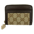 Gucci Coin Case GG Pattern Beige Dark Brown Zip Around Leather