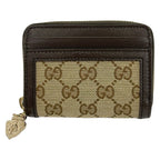 Gucci Coin Case GG Pattern Beige Dark Brown Zip Around Leather