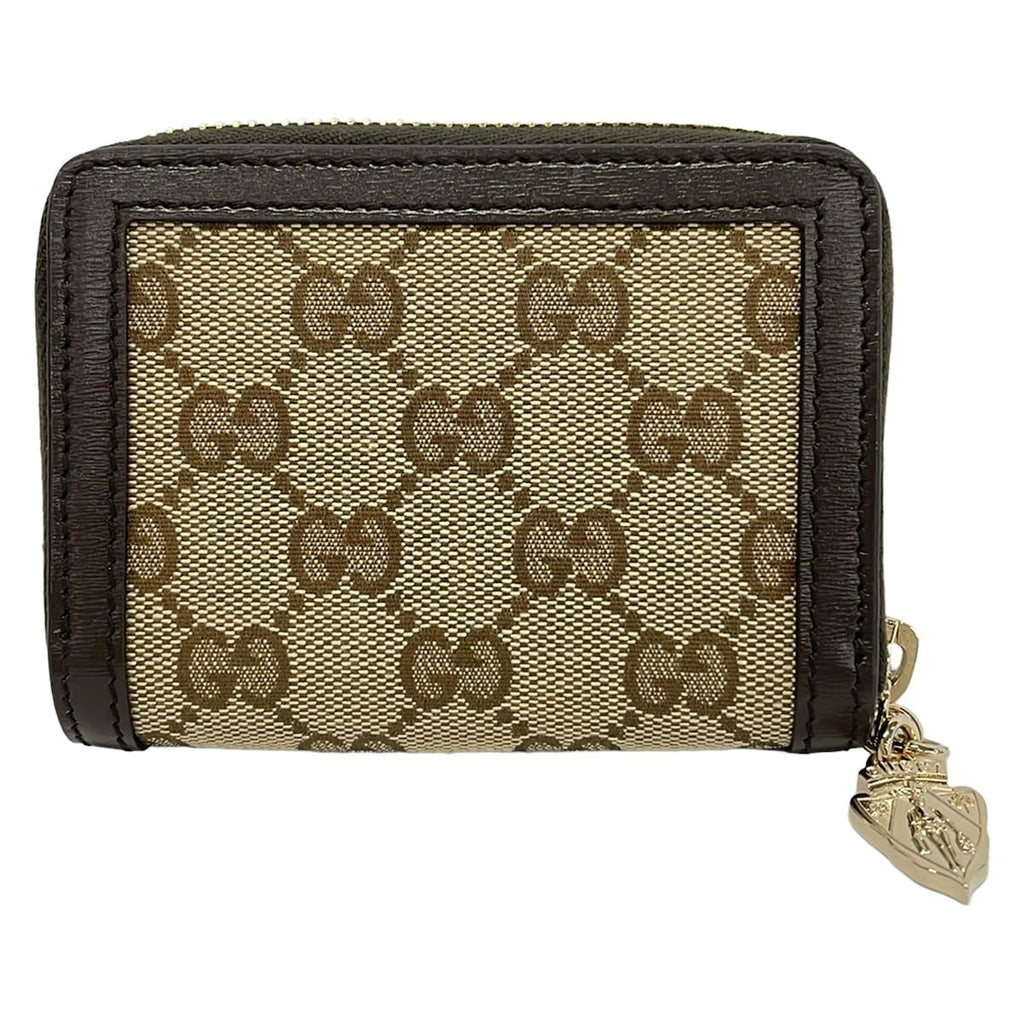Gucci Coin Case GG Pattern Beige Dark Brown Zip Around Leather — view 2