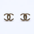 Chanel Earrings Slim CC Logo Marble Pattern Gold Black 10 One Side CC Chain 10c