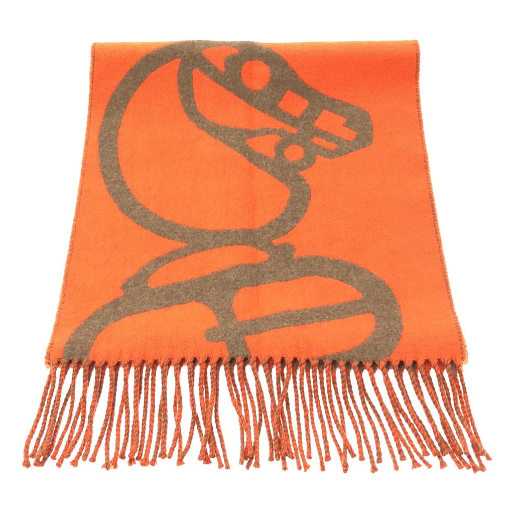 Hermes Cashmere Book le Camaille Fringed Shawl Brown Orange Scarf — view 3