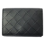 Bottega Veneta Leather Embossed Intrecciato Compact Wallet Black