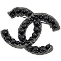 Chanel CC Logo Brooch Silver Plated Black