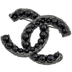 Chanel CC Logo Brooch Silver Plated Black