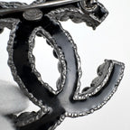 Chanel CC Logo Brooch Silver Plated Black — view 3
