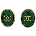 Chanel CC Logo Color Stone Earrings Gripoix Gold Plated Green