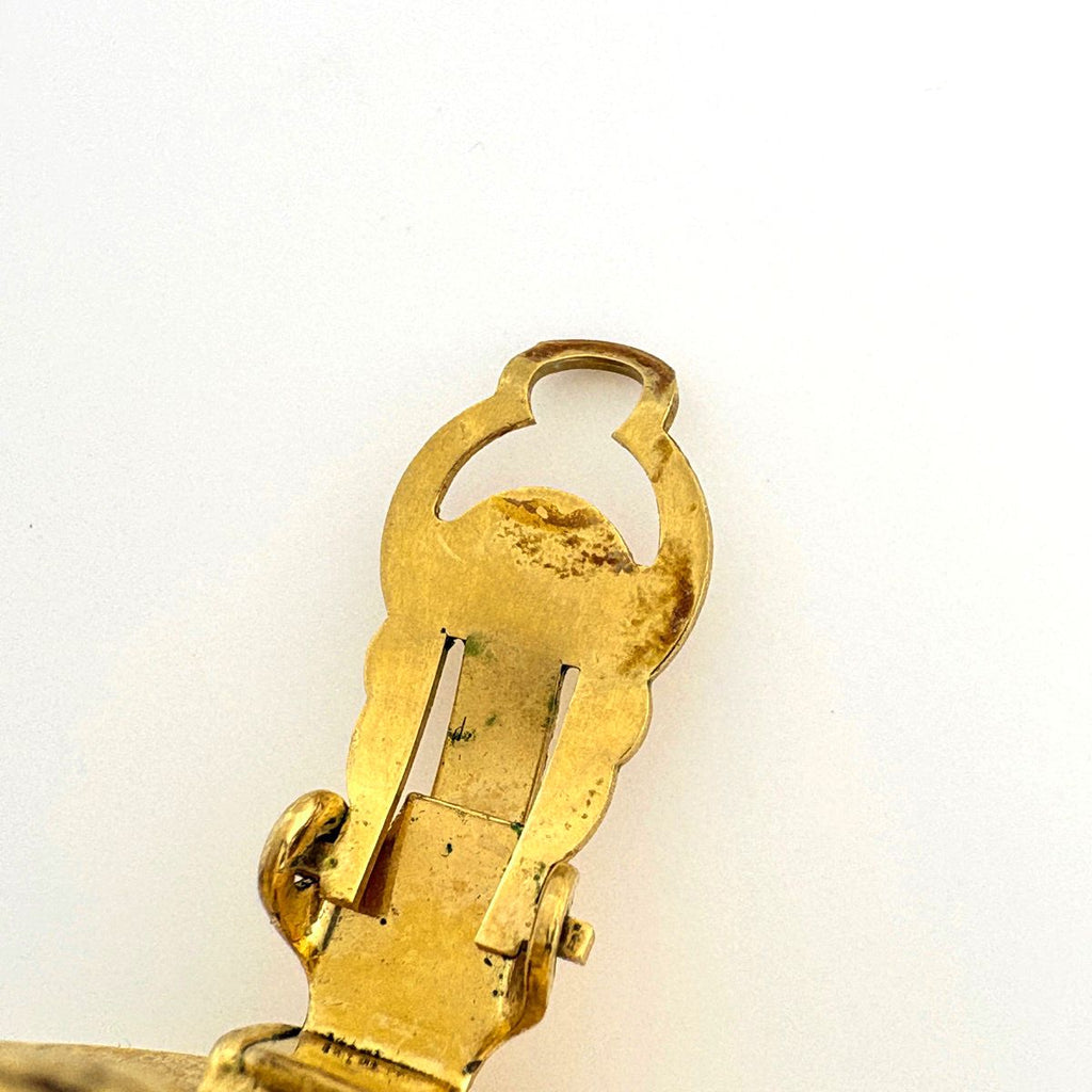 Chanel CC Logo Color Stone Earrings Gripoix Gold Plated Green — view 4