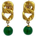 Chanel Color Stone Earrings Gripoix Swing Gold Plated Green