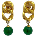 Chanel Color Stone Earrings Gripoix Swing Gold Plated Green