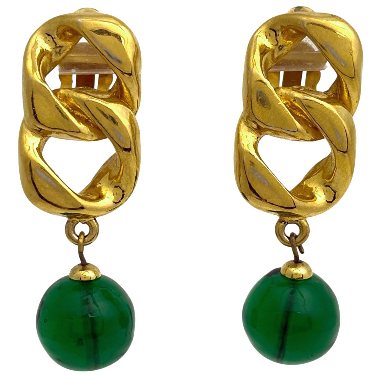 Chanel Color Stone Earrings Gripoix Swing Gold Plated Green