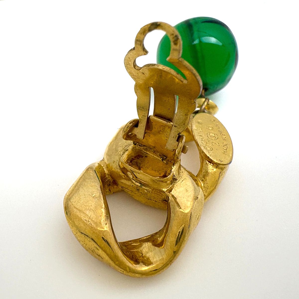 Chanel Color Stone Earrings Gripoix Swing Gold Plated Green — view 3
