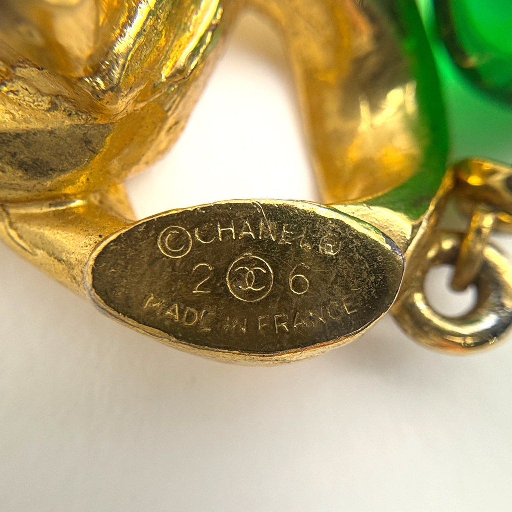 Chanel Color Stone Earrings Gripoix Swing Gold Plated Green — view 5