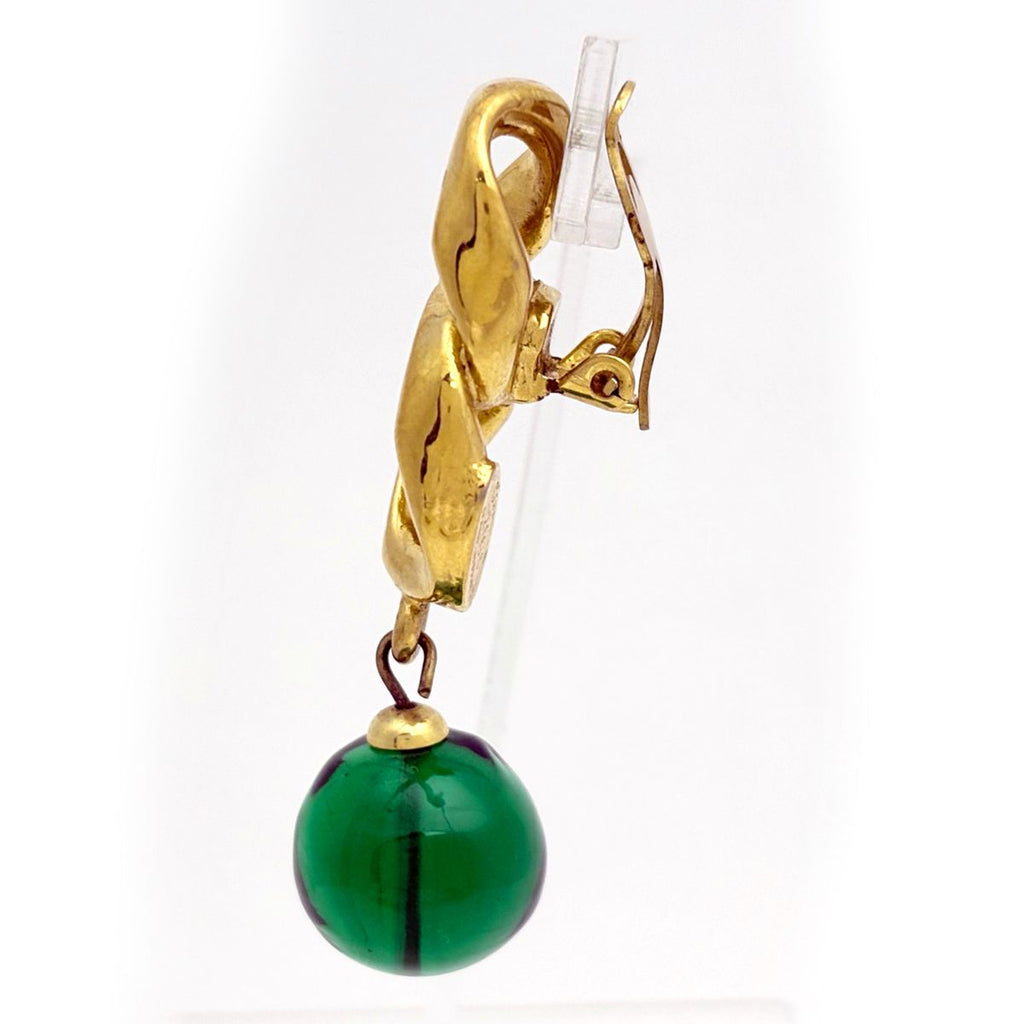 Chanel Color Stone Earrings Gripoix Swing Gold Plated Green — view 2
