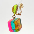 Chanel CC Logo Earrings Swing Cube No5 Plastic Yellow Pink Gold — view 2