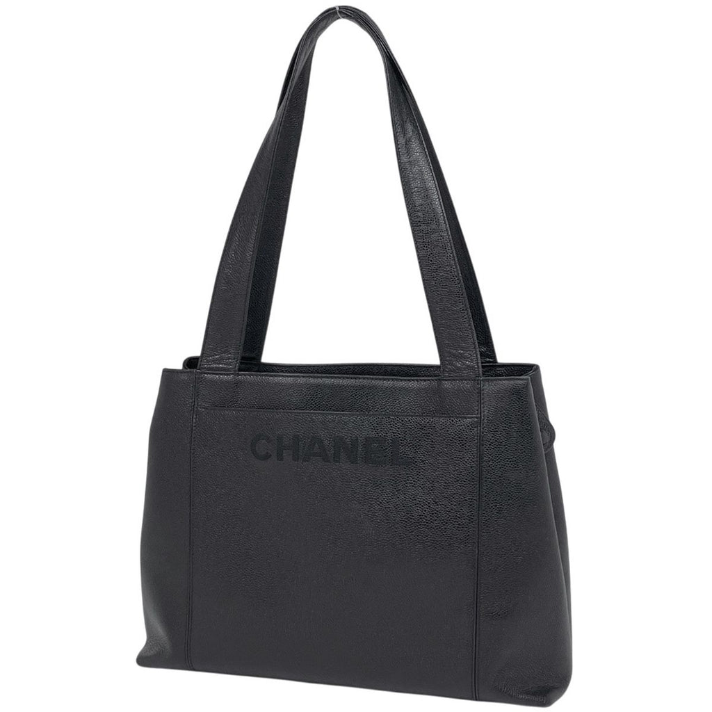 Chanel Logo Tote Shoulder Bag Caviar Leather Black