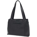 Chanel Logo Tote Shoulder Bag Caviar Leather Black