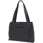 Chanel Logo Tote Shoulder Bag Caviar Leather Black