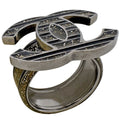 Chanel CC Logo Ring CC Mark Metal Silver Black