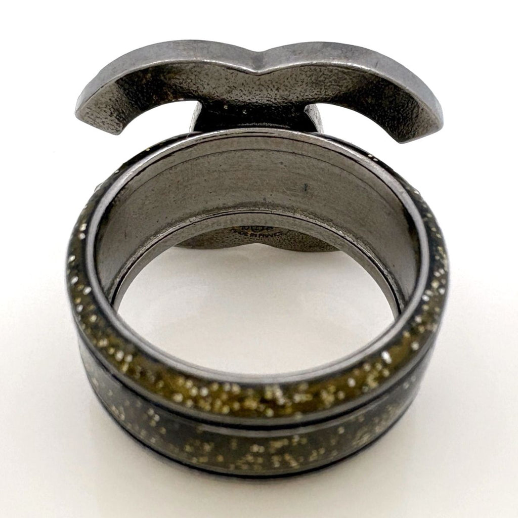 Chanel CC Logo Ring CC Mark Metal Silver Black — view 3