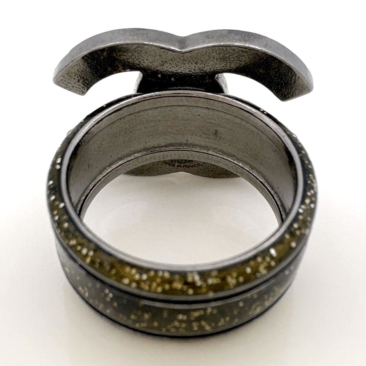 Chanel CC Logo Ring CC Mark Metal Silver Black — view 3
