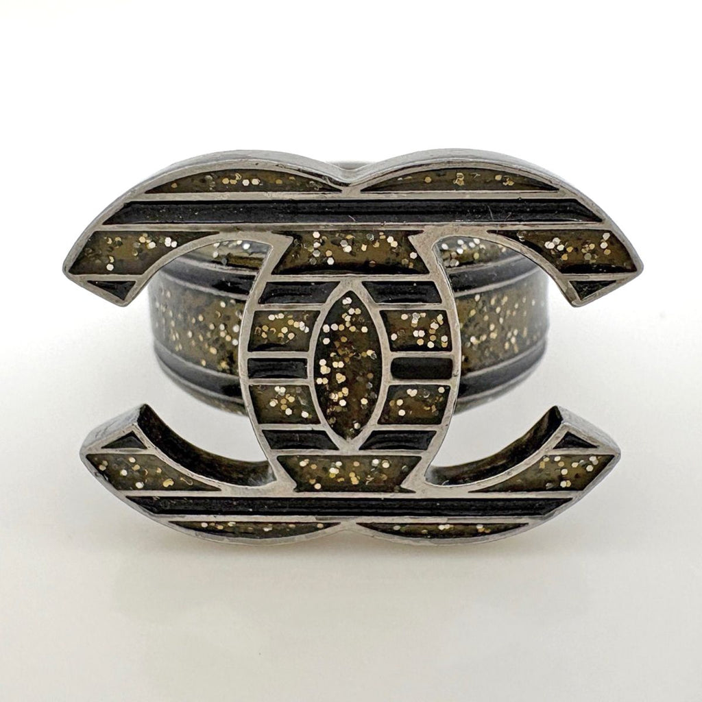 Chanel CC Logo Ring CC Mark Metal Silver Black — view 2