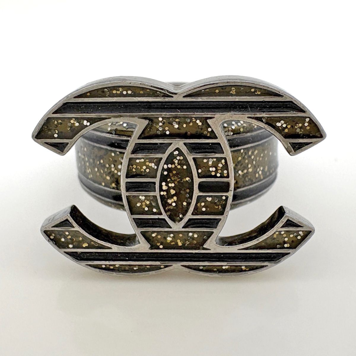 Chanel CC Logo Ring CC Mark Metal Silver Black — view 2