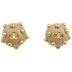 Chanel CC Logo Round Earrings CC Mark Studs Plastic Beige