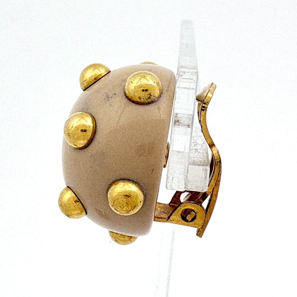 Chanel CC Logo Round Earrings CC Mark Studs Plastic Beige — view 2