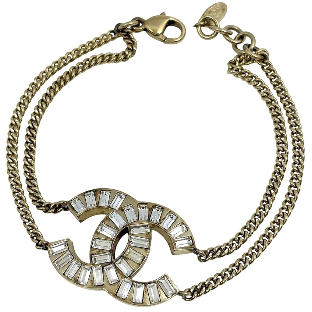 Chanel CC Logo Chain Bracelet Rhinestone Gold Plated