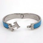 Hermes Clic Enamel Bracelet Clac Bangle Silver Plated Light Blue — view 2