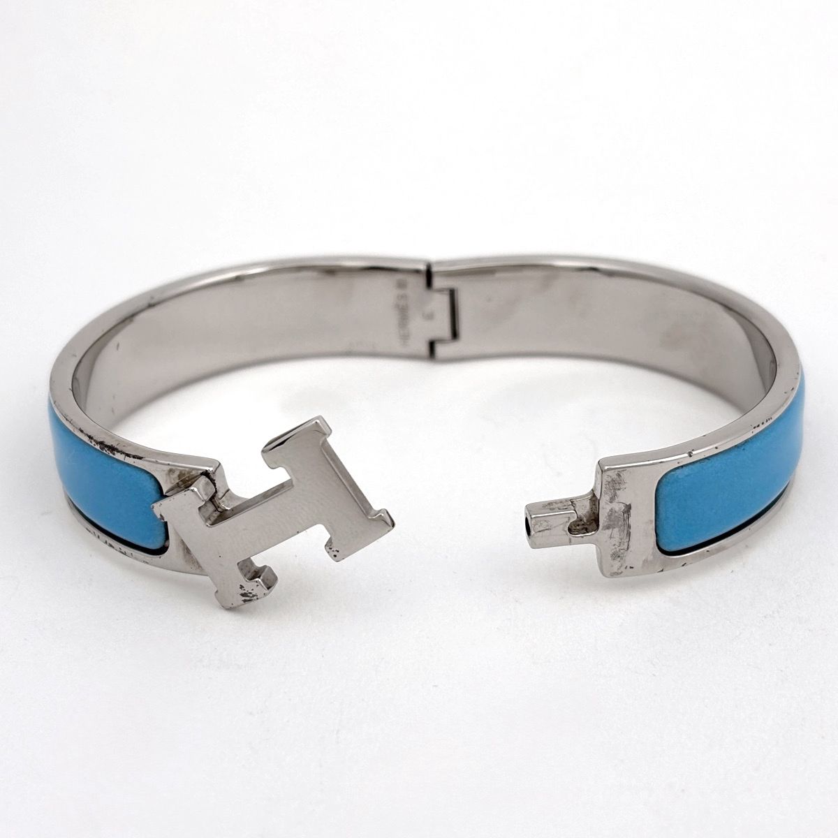 Hermes Clic Enamel Bracelet Clac Bangle Silver Plated Light Blue — view 2