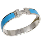 Hermes Clic Enamel Bracelet Clac Bangle Silver Plated Light Blue
