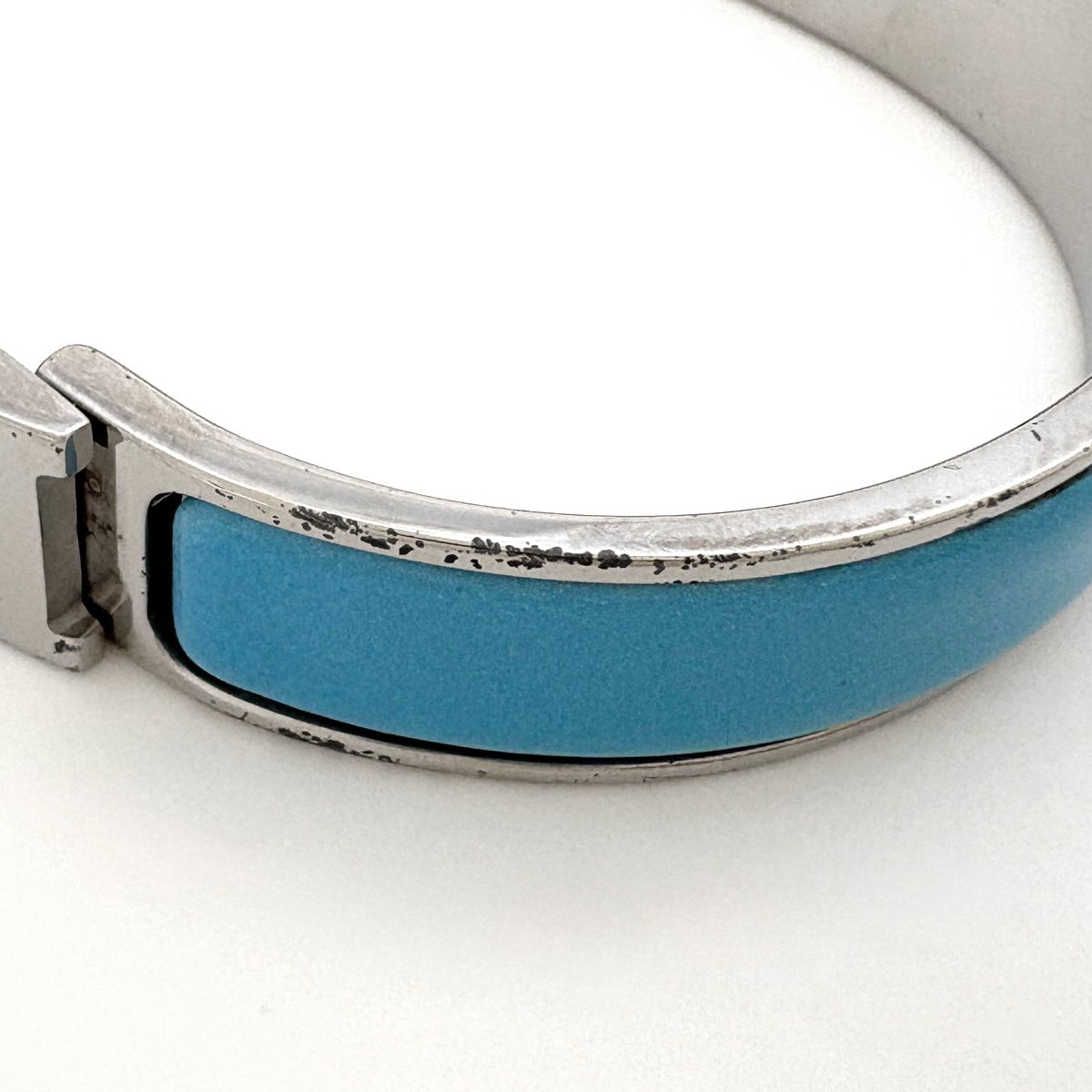 Hermes Clic Enamel Bracelet Clac Bangle Silver Plated Light Blue — view 4