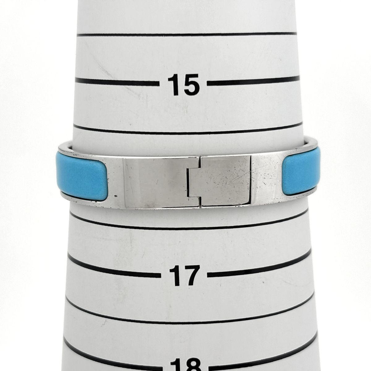 Hermes Clic Enamel Bracelet Clac Bangle Silver Plated Light Blue — view 5