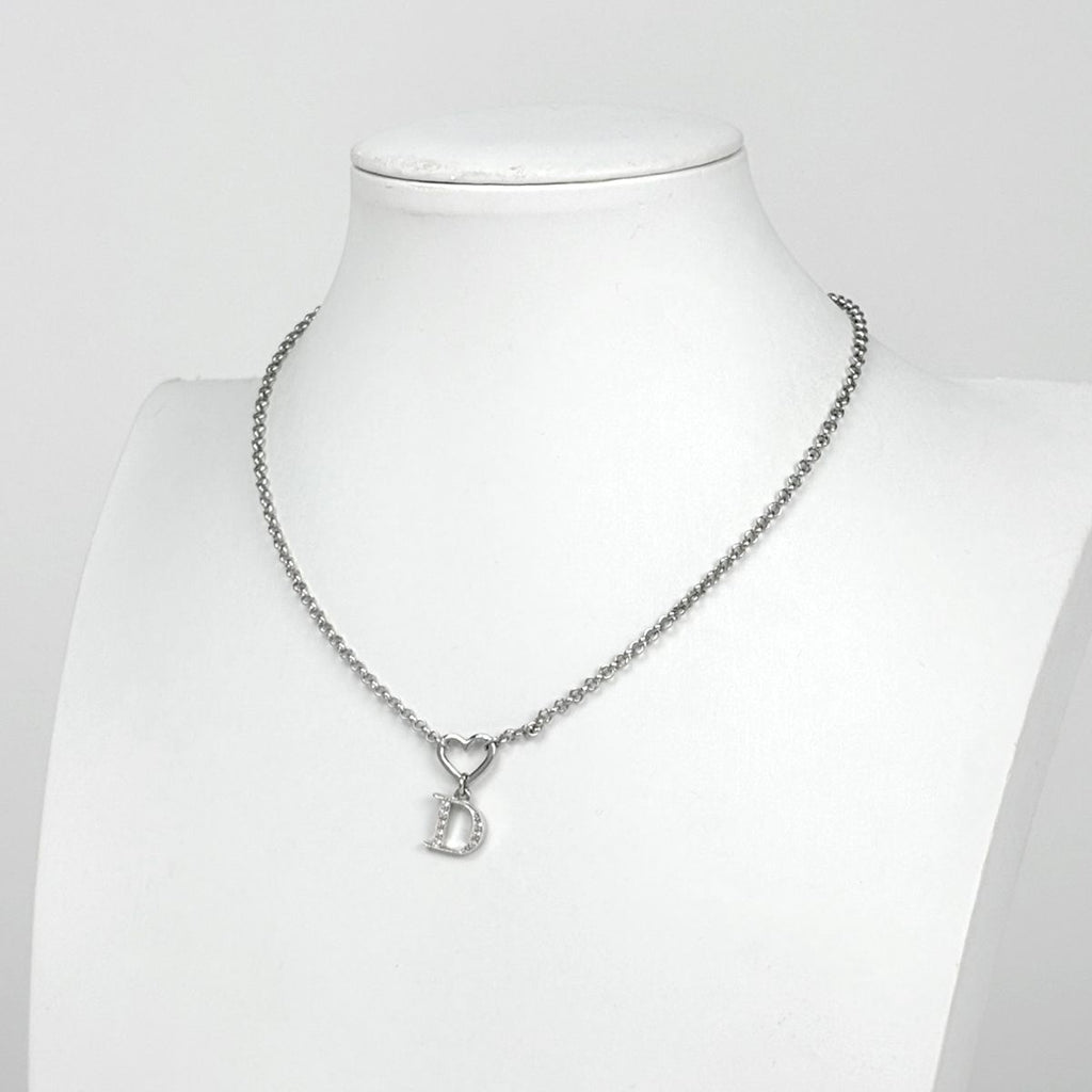 Dior Logo Necklace Rhinestone Silver Plated — view 4