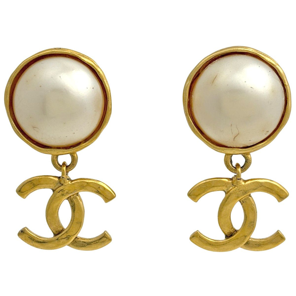 Chanel CC Logo Faux Purse Earrings Round Swing Gold Plated