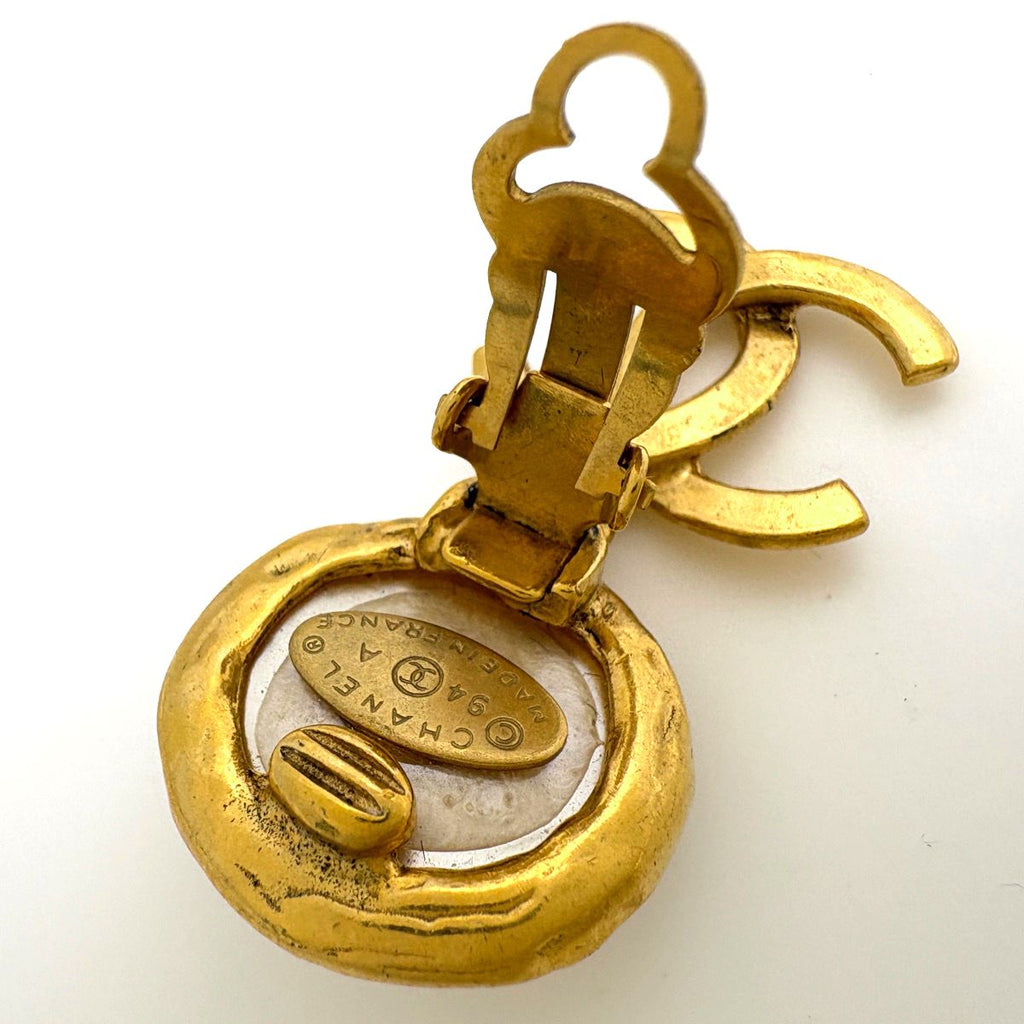 Chanel CC Logo Faux Purse Earrings Round Swing Gold Plated — view 3