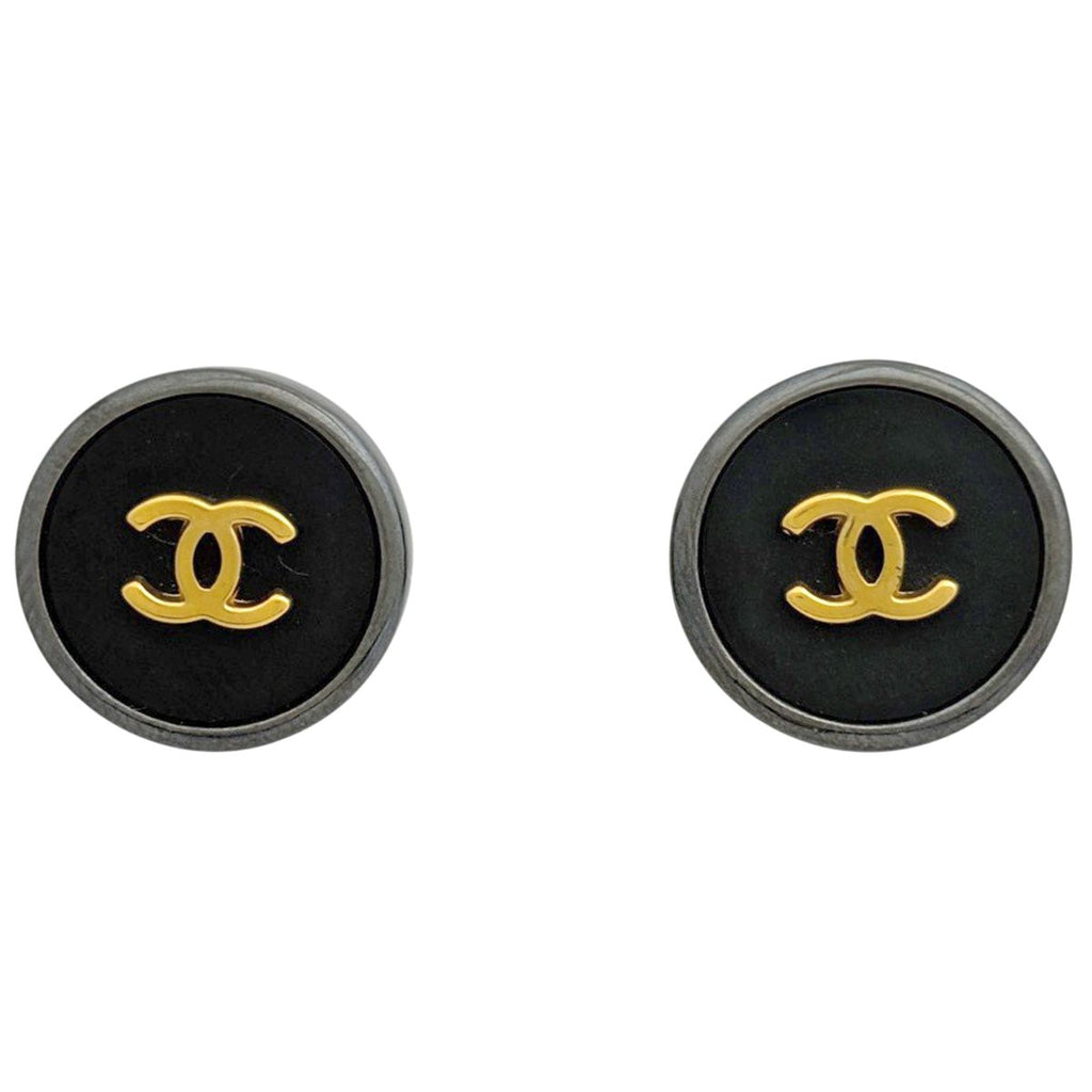 Chanel CC Logo Round Earrings Metal Black Silver Gold