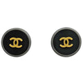 Chanel CC Logo Round Earrings Metal Black Silver Gold